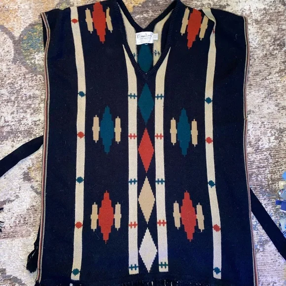 💎RARE💎Vintage Excellent Condition Kimlon Pullover Poncho W/Sash Belt, OS